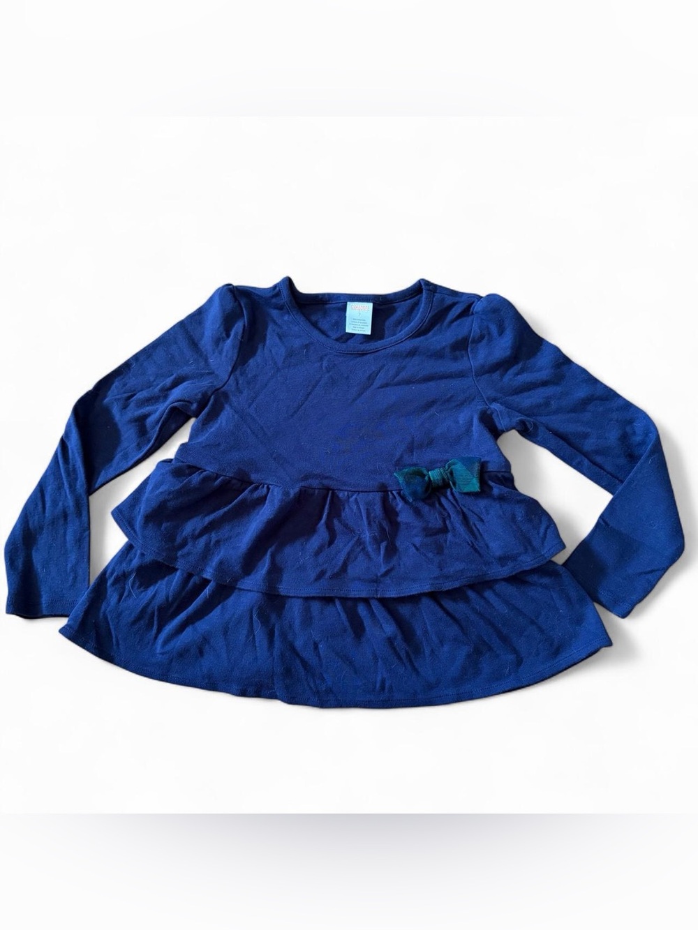 Gymboree navy blue long sleeve peplum top with cute bow detail Sz 7